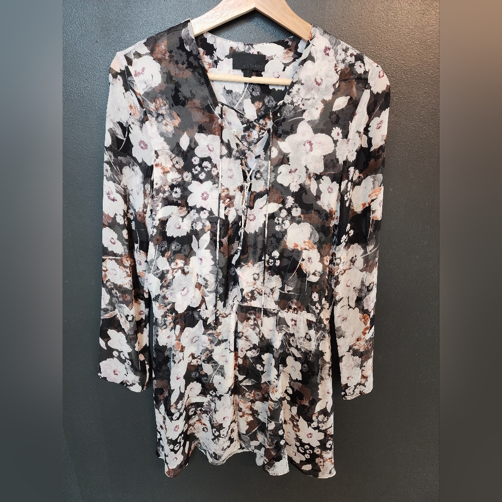 Intermix Floral Black and White Women's Silk Dress